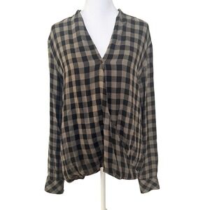Cloth & Stone Women's Plaid V-Neck Long Sleeve Blouse Size‎ M